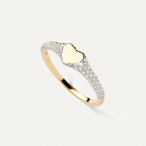 Diamonds And Gold Heart Stamp Ring Diamond Rings