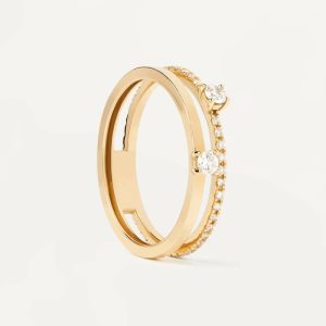 Diamonds And Gold Solitaire Dual Ring Diamond Rings