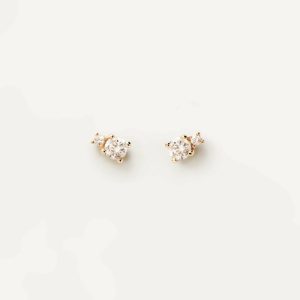 Diamonds And Gold Solitaire Duo Studs Basic Earrings