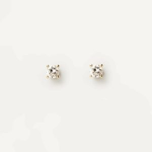 Diamonds And Gold Solitaire Studs Basic Earrings