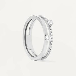 Diamonds And White Gold Solitaire Dual Ring Diamond Rings