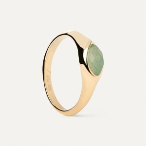 Green Aventurine Nomad Stamp Ring Gold Rings