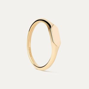 Hexagon Mini Stamp Ring Gold Rings