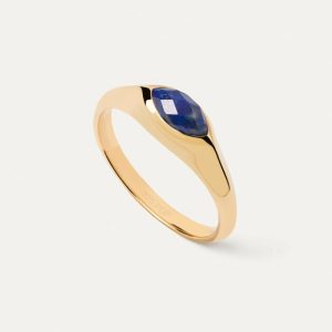 Lapis Lazuli Nomad Stamp Ring Gold Rings