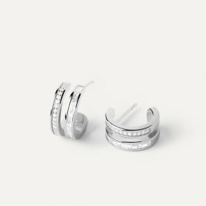 Bianca Double Band Silver Hoops Earrings