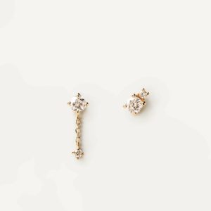 Diamonds And Gold Asymetric Studs Diamond Earrings