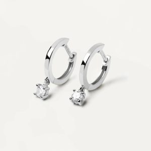 Diamonds And White Gold Drop Hoops Basic Earrings