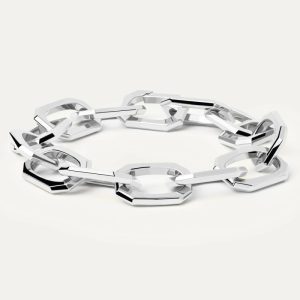 Large Signature Chain Silver Bracelet Bracelets